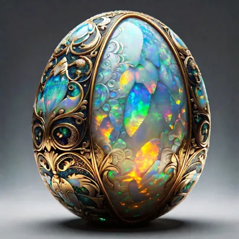 fantasy style (masterpiece),a beautiful dragon egg,golden ornament,dim light,fantasy,ultra realistic,HDR,intricate details,8k,photograhpic,realistic,highly detailed,absurdres details,ral-opal,<lora:ral-opal-sdxl:0.8>,