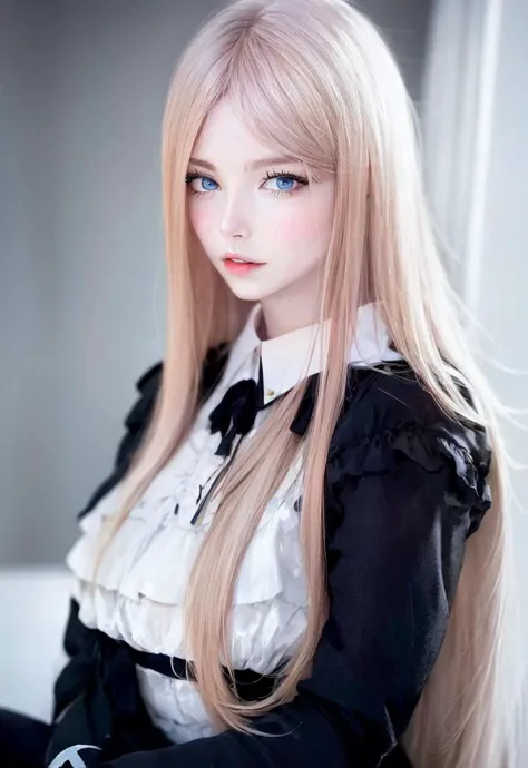 <lora:A2-off:1> yorha type a no. 2  <lora:RedH:1> <lora:1boutx:1> 1 girl, solo, upper body, looking at viewer, solo, blue eyes, white background, large breasts, very long hair, blue eyes, white hair, robot joints, android,