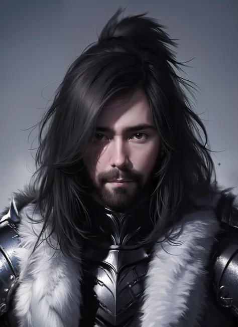 a close up of a man with a beard and a fur coat