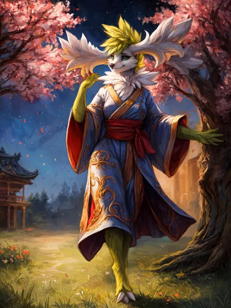 a painting of a woman in a kimono outfit holding a bird