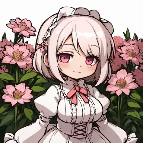 anime girl in a white dress and pink flowers