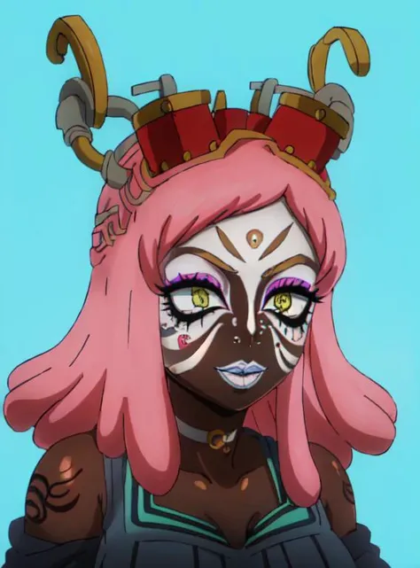 a cartoon image of a woman with pink hair and a crown on her head