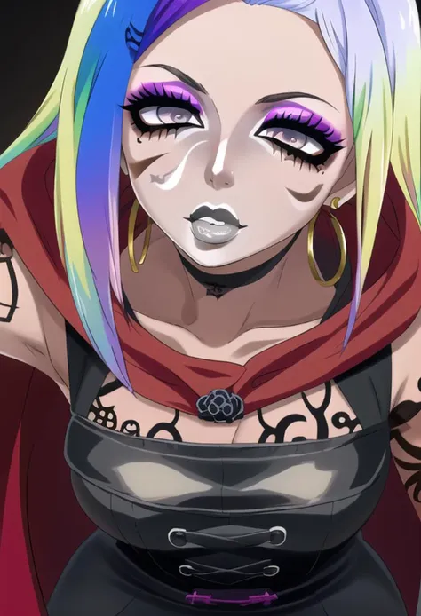 a close up of a woman with colorful hair and piercings