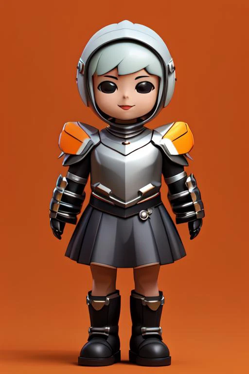 Masterpiece,top-notch quality,xiaokeai,chibi,hdri,Edge light, 1boy,smile,standing,posing for a picture,long hair,dress,wings,armor,helmet,head wings,shoulder armor,feathered wings,angel wings,armored dress,boots,Bold colors,((orange background)),depth of f...