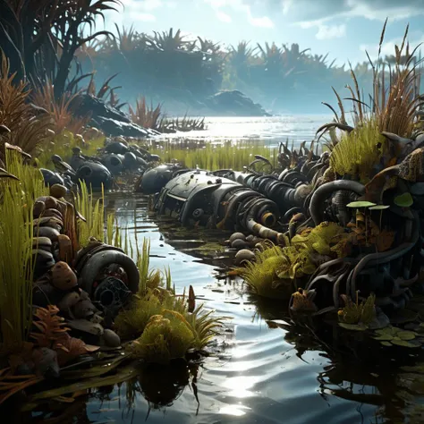 ((best quality)), ((masterpiece)), ((realistic,digital art)), (hyper detailed),scrapbuiltai Deep Sea Rustling Grass,Wetland Ecosystem, octane rendering, raytracing, volumetric lighting, Backlit,Rim Lighting, 8K, HDR,  <lora:ScrapBuiltAI:1>