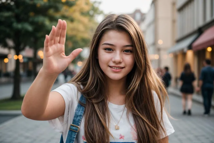 photo of a 18 year old girl,high five,happy,ray tracing,detail shadow,shot on Fujifilm X-T4,85mm f1.2,sharp focus,depth of field,blurry background,bokeh,lens flare,motion blur,<lora:add_detail:1>,