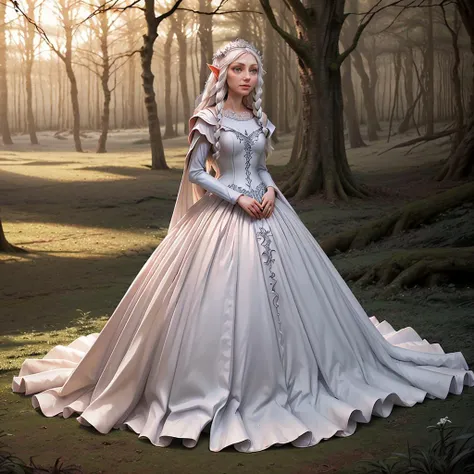 <lora:Ball_gowns:1> ball gown, white, Galadriel, forest