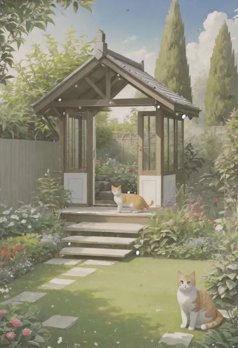 (((masterpiece,best quality))),((good structure,Good composition,good atomy)), ((clear, original,beautiful)), cat focus,garden,