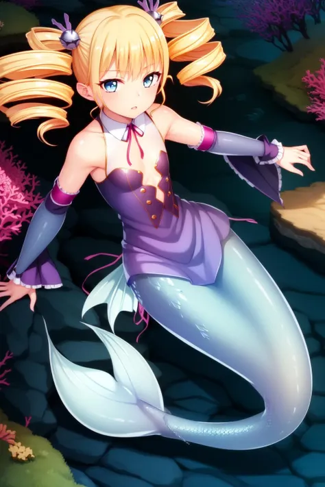 anime girl in a purple dress with a fish tail