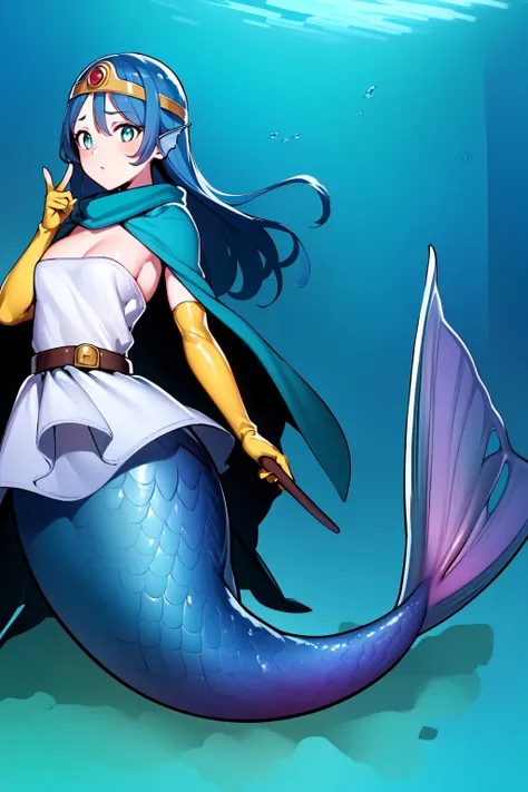 a close up of a mermaid with a sword in her hand