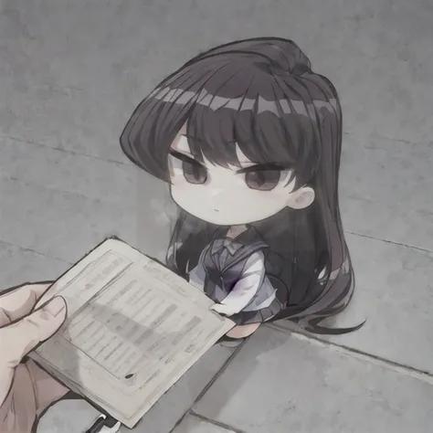 anime girl reading a book on the ground with a hand holding it