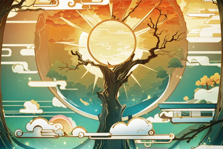 illustration of a tree with a sun in the background