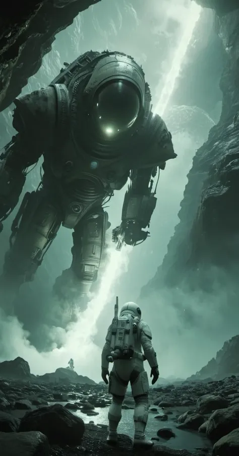 wabstyle, Final Showdown,Unreal Engine 5 render style
Final showdown, Unreal Engine 5 render, an astronaut wearing white spacesuit, facing off against a giant vertical alien spaceship, on dark beach, in the style of death stranding, volumetric fog, mist, s...