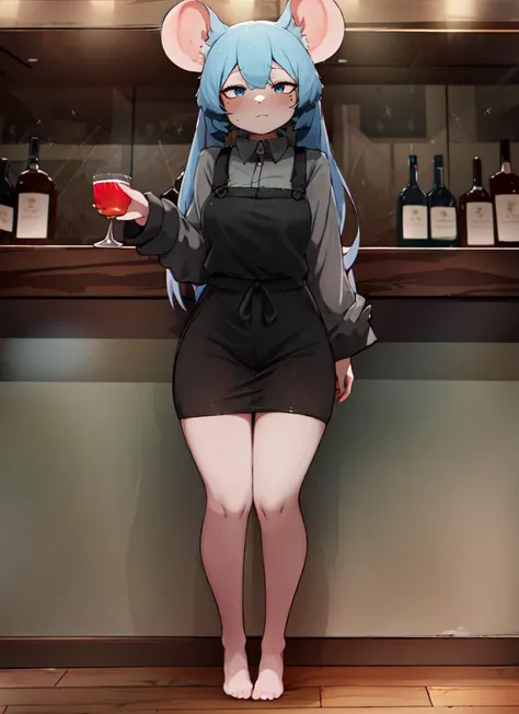 ((best quality)), ((highly detailed)), masterpiece, absurdres, (detailed eyes, deep eyes), (1girl), full body, (((wide shot))), <lora:aiomonstergirls_loraLocon:.9>, (rat girl), rat ears, rat tail, (inside, at a bar), <lora:Abmayo_v2:.9>