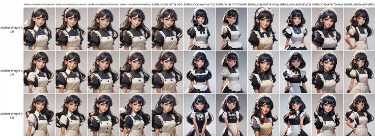 (Masterpiece: 1.5), (Best Quality: 1.5),3DMM,3D,1girl, solo, closed mouth,long hair, solo, black hair, maid, maid headdress, bangs, blue eyes, apron, upper body, ribbon, blunt bangs, frills, bob cut, grey background, lips, simple background,grey background...