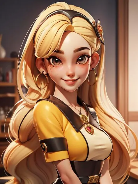 (masterpiece:1.5), (best quality:1.5),3dmm,3d,a photo of  girl in kita high school uniform,1girl, solo, long hair, earrings, jewelry, traditional media, blonde hair, brown eyes, hair ornament, looking at viewer, smile, realistic, upper body, lips, mole und...