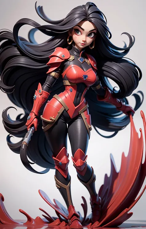 3dmm style,(masterpiece, best quality:1.3),1girl,weapon,long hair,black hair,white background,solo,arm guards,looking at viewer,black eyes,tabi,floating hair,full body,blood on face,red armor,fractal art,abstract background,ink wash painting,