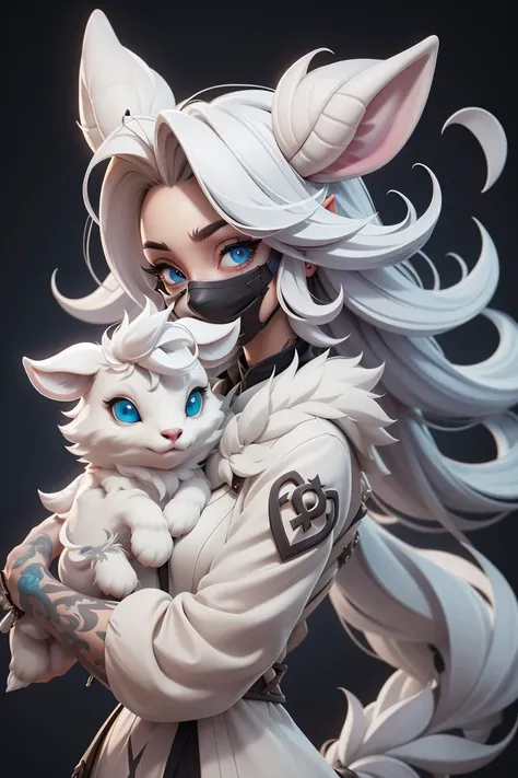 3dmm style,
original-art, inked, lineart, masterpiece, best quality, 1girl, kindred, lamb, white fur, white skin, black mask, blue eyes,