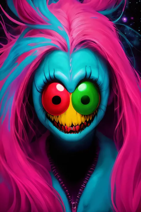 Alex Pardees universe brought to life, Brightmares, Brightmare, Alex Pardee, bright colors, neon colors, contrast and clarity, eye popping, photographic quality, high detail