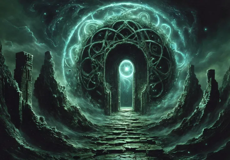 cosmic gateway between dimensions, eldritch, lovecraftian, horror