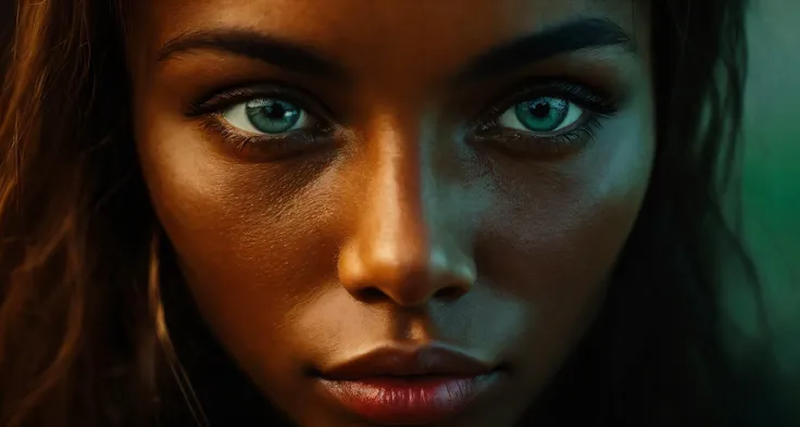 african supermodel, (green:1.2) eyes, close up portrait, ambient light, (by lee jeffries:0.8)