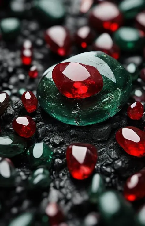 Bloodstone (Heliotrope): A dark green gemstone with red spots, resembling drops of blood.   masterpiece, 8k, perfect quality , realistic,ultraclear  detailed , detailed background   <lora:add_detail:0.7>