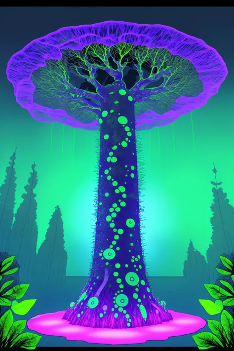 Synthetic rainforest, bioluminescent flora casting an otherworldly glow, towering data trees hosting encrypted knowledge. , comicfusion