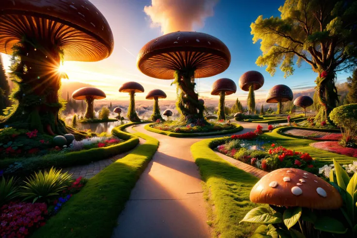 garden with a path, giant mushrooms<lora:Ethereal_Sky_Garden:1>