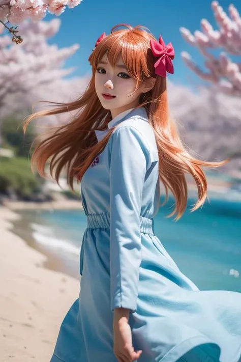 ltra-detailed,highly detailed,best quality,masterpiece,illustration,realistic,
sakura chiyo, 1girl,  dress, meme, hair bow, beach, cowboy shot, wind, floating hair, 
<lora:sakura chiyo_v1_04:0.7>