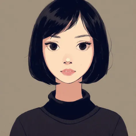 <lora:mayonoseart:1>,  mayonoseart, 


 masterpiece, best quality, 1girl, solo, black eyes, black hair, black sweater, bob cut, closed mouth, medium hair, simple background