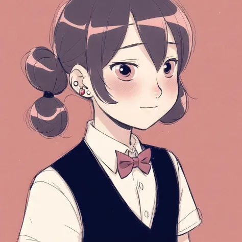 <lora:mayonoseart:1>, mayonoseart, 1boy, 1girl, 4koma, blush, book, bookshelf, bow, bowtie, comic, library, necktie, piercing, short hair, short twintails, sweatdrop, trembling, twintails, uniform