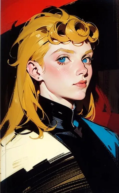 a painting of a woman with blonde hair and blue eyes