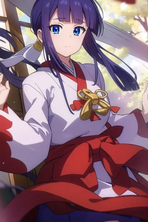 kanadetakatsuki, <lyco:kanadetakatsukiLYCORIStest:1>,
kanade takatsuki, long hair, blue eyes, very long hair, blue hair, hair ribbon, ponytail, sidelocks, blunt bangs,
BREAK skirt, long sleeves, japanese clothes, hakama, hakama skirt, miko, red hakama,
BRE...