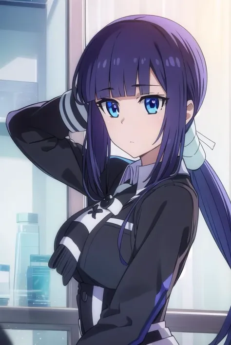 kanadetakatsuki, <lyco:kanadetakatsukiLYCORIStest:1>,
kanade takatsuki, long hair, blue eyes, very long hair, blue hair, hair ribbon, ponytail, sidelocks, blunt bangs,
BREAK skirt, thighhighs, long sleeves, school uniform, black thighhighs, zettai ryouiki,...