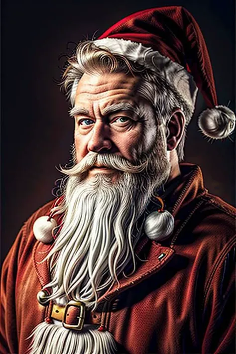 a close up of a man with a beard and a santa hat