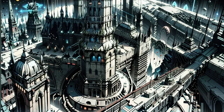 (long-range perspective:1.5, full view, from above, gohtic, gothic monastery:1.5, architecture:1.5, angle monument, imperial eagle ornment, spaceship, orbital shipyard, grim, dark, space,)
<lora:spaceship:1> <lora:HELLSINGStyle-000080:0.5:lbw=1,0,0,0,0,0,0...