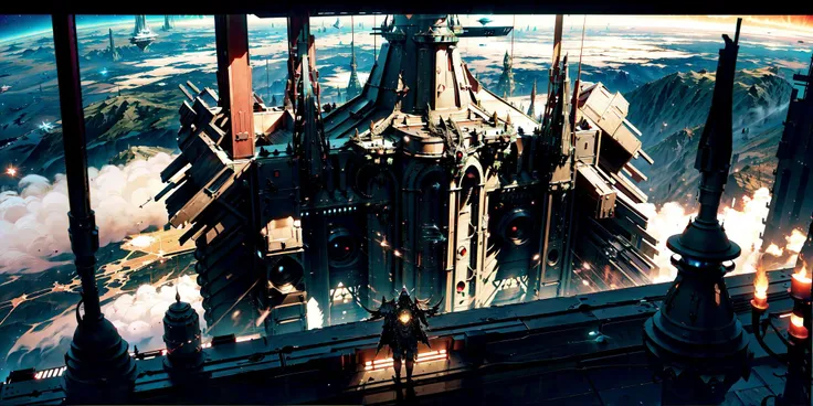 (long-range perspective:1.5, full view, from above, gohtic:1.5, gothic monastery:1.5, gothic architecture:1.5, industrial,  angle monument, imperial eagle ornment, spaceship, orbital shipyard, grim, dark, space)
<lora:spaceship:1>