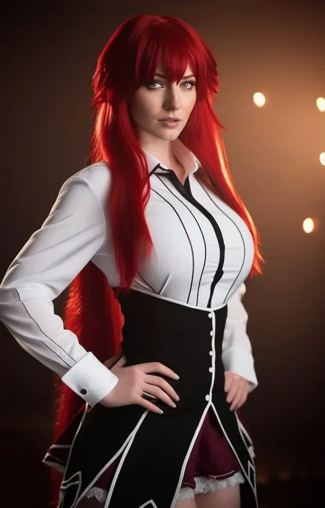 a close up of a woman with red hair wearing a corset