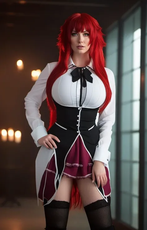 a woman with red hair and a corset posing for a picture