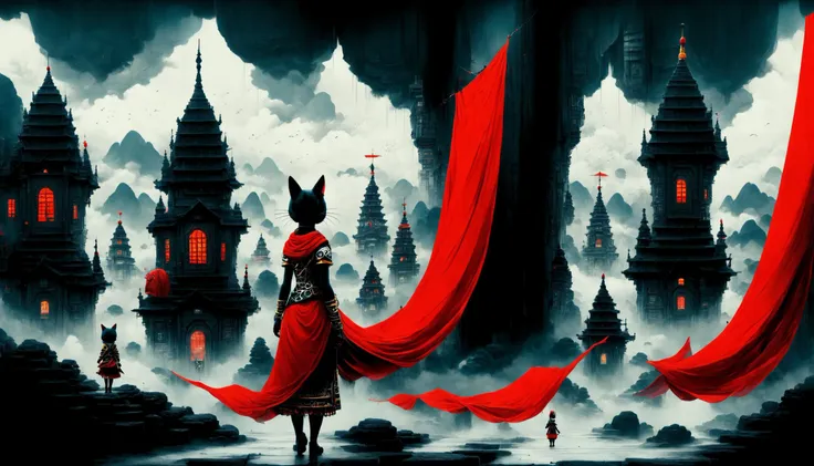 a painting of a woman in a red cape and a red cloak