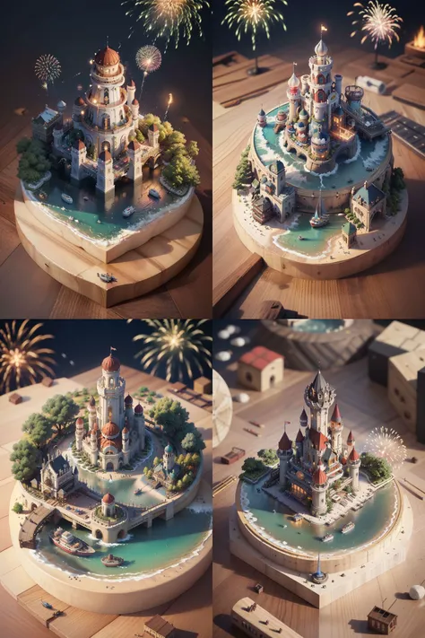 mini(ttp), (8k, RAW photo, best quality, masterpiece:1.2), Enchanted white round castles, shipyards,Colorful fireworks,isometric,  miniature, landscape, Wooden basin  <lyco:miniature_V1:0.8>

Negative prompt: (((blur))), (EasyNegative:1.2), ng_deepnegative...