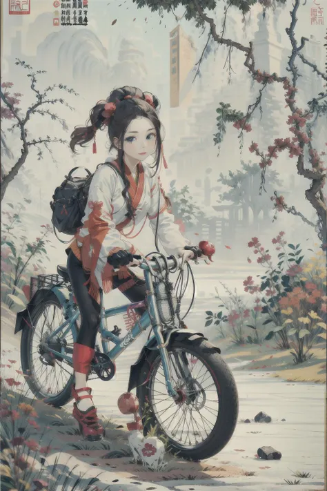 photo of a girl ,tangbohu style  bike <lora:tangbohu:1>  <lora:Gacha Splash:0.2>