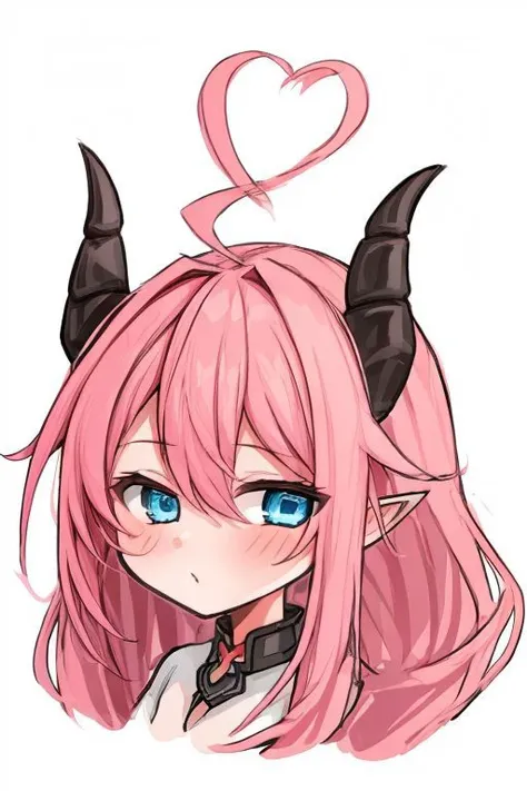 a cartoon girl with pink hair and horns and a heart