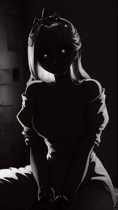 anime girl sitting on a bed in a dark room