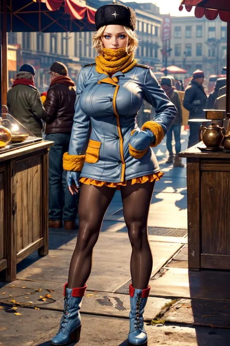 (ultra realistic,32k, masterpiece:1.2),(high detailed skin:1.1),( high quality:1.1),
<lora:SF5Kolin:0.7>(envy:1.1),SF4Kolin, blue eyes,blonde hair,  blue winter coat, yellow scarf, grey mittens, pantyhose, yellow mini-skirt, boots, short hair, forehead, us...