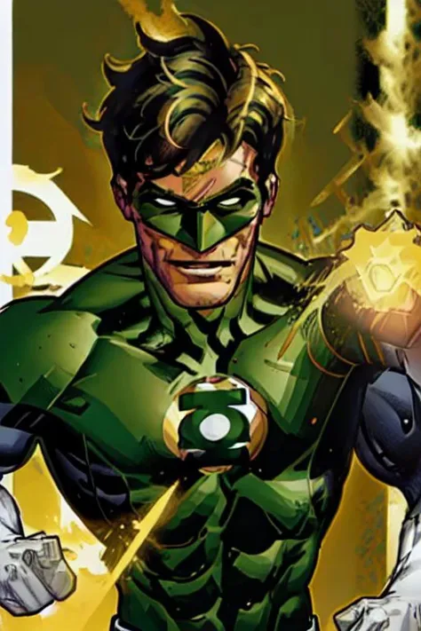 a close up of a man in a green lantern costume