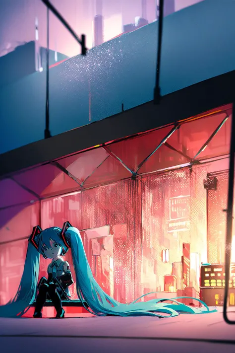 (1girl, hatsune miku:1.3), best quality, sitting, analog battery indicator, futuristic lab, translucent material building, element specimen, microscope, dark chamber, oil painting (medium), scenery, tkstyle, extremely detailed, masterpieces <lora:tkstyle_2...