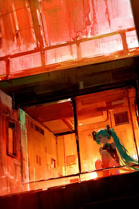 (1girl, hatsune miku:1.1), best quality, sitting, analog battery indicator, futuristic lab, translucent material building, element specimen, microscope, dark chamber, oil painting (medium), scenery, tkstyle, extremely detailed, masterpieces <lora:tkstyle_2...