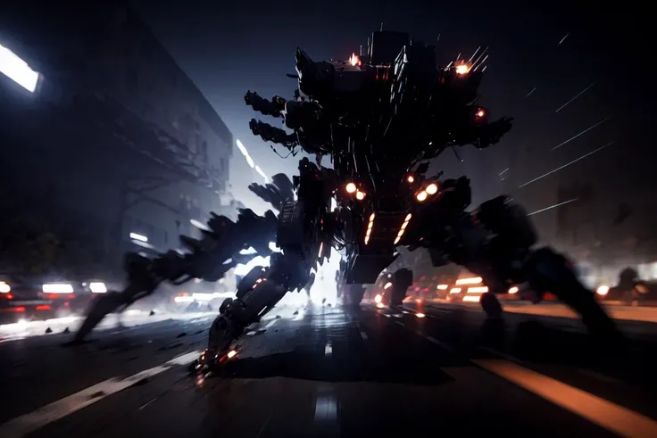 (best quality, ultra detailed), flat lighting, flat design, scifi, future, from side, motion blur, tracking shot, super_speed, drive, light trails, <lora:Super_speed_running_V2:0.7>, wheel, mecha (flegs), <lora:quadruped mechasV2:0.8>, non-humanoid robot, ...