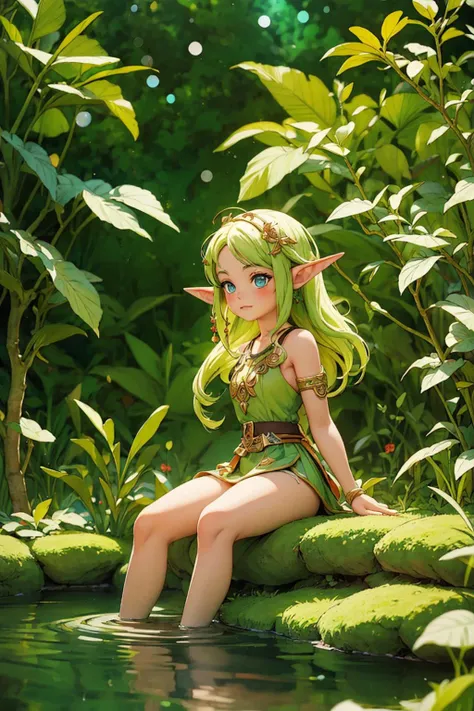 (best quality:1.1),original,medieval fantasy,female elf,chibi,cute,sitting,pond,forest,(bokeh:1.2),<lora:blindbox_v1_mix:1>